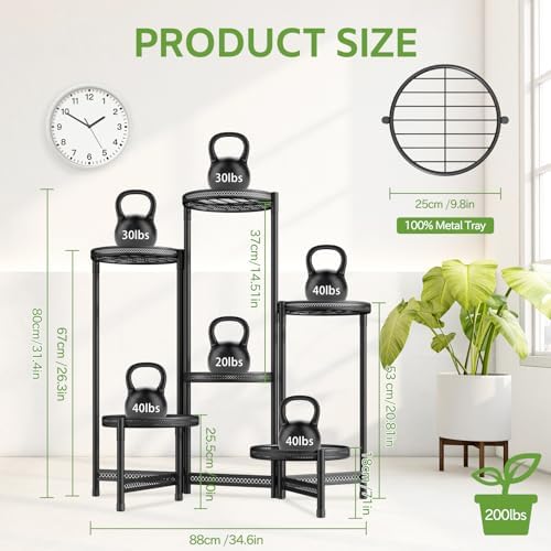 6 Tier Large Plant Stand Indoor Outdoor, 10 In Tray, Iron Black - Image 6