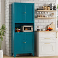 Bevivog Tall Pantry Cabinet with Microwave Shelf, 69" Metal Storage Cabinet with 4 Doors and Adjustable Shelves,Freestanding Metal Kitchen Hutch Cabinet, Blue Pantry Closet Storage Shelves with Doors by BevivogStylishCabinetsOrganizeYourSpace