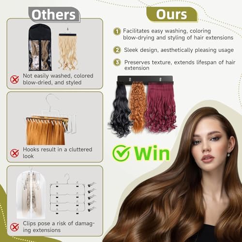 Hair Extension Hanger - Black Holder for Styling, Washing, Drying, Braiding, Display Rack for Clip-in, Wefts, Tape, Bundles, Hair Topper, Organizer/Storage - Image 3