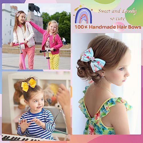 5 Inch Hair Bows for Girls,Colorful Rainbow Heart Girls Hair Bows - Image 3