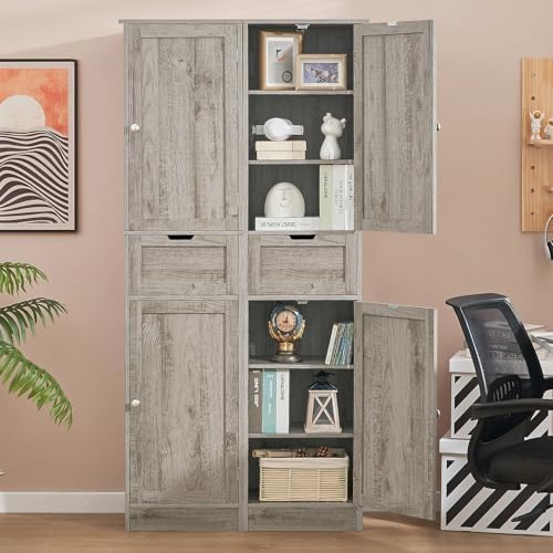 Iwell 66.9" Tall Bathroom Storage Cabinet with 2 Doors & 1 Drawer - Image 4