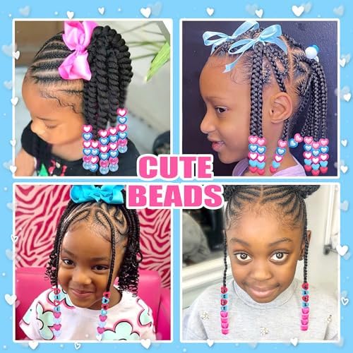 NAISKA 108PCS Hot Pink Blue Hair Beads 12 Styles Box Beads for Hair Heart Dreadlock Jewelry Iridescent Braids Bead Loc Jewelry Cute Hair Accessories for Kids Girls - Image 3