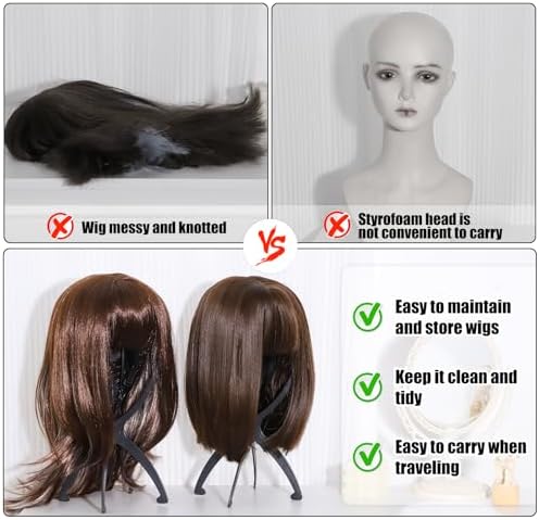 obeoby Wig Stand, Portable Wig Holder Wig Head Stand for All Wigs Travel Wig Hair Stylist Gifts for Women(black (2 pack)) - Image 5