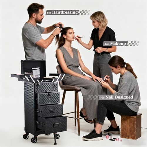 Stagiant Rolling Makeup Case with Drawers Cosmetology Case on Wheels 4 IN 1 Makeup Case 3 Drawers with Foot Stand Spring-release Mechanism Rolling Make Up Organizer for Artist Salon Nail Teach Trunk - Image 3