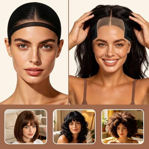 MEEZY Black Lace Wig Grip Cap with 4 Pcs Stocking Hairnets for Women, Non-Slip Wig Caps with Grip Band for Lace Front Wig, Adjustable Elastic Headband Accessories for Secure Hold - Image 5