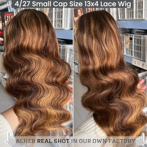 ALHER Small Cap Lace Front Wigs Human Hair 30 IN #4/27 Honey Blonde Highlight Body Wave 13X4 Lace Frontal Wig With Baby Hair 200% Density, Small Cap 21-21.5 Balayage Piano Colored Wig for Black Women - Image 6