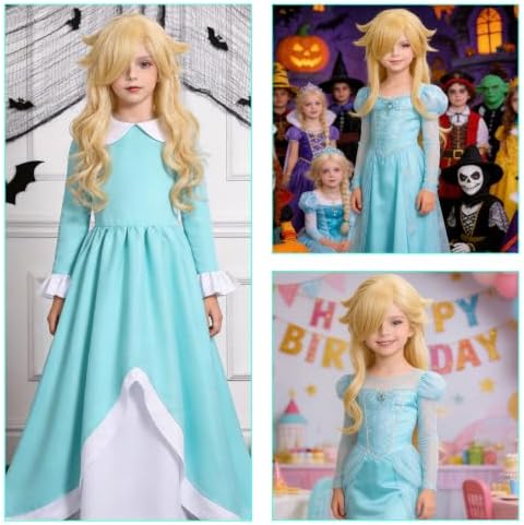 7 Pieces Girls Cosplay Wig Long Blonde Princess Costume Wig JZ046 - Image 6