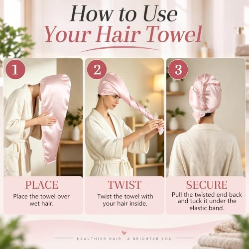 Satin Microfiber Hair Drying Towel Wrap, Fast Drying Turban for Women Mauve Grey - Image 5