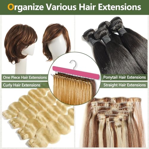 2PACK Hair Extension Holder with 16 Hooks, Hair Extension Hanger for Holding Extra Wide Weft/Styling/Air-Drying/Coloring, Braiding Hair Rack for Barber Shop/Home, 2PACK - PINK - Image 4