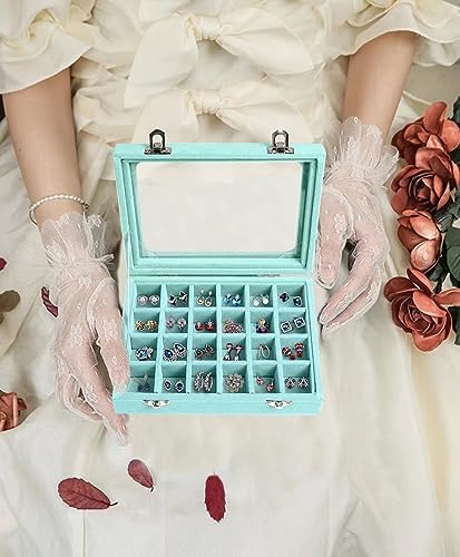 Velvet Jewelry Box 24 Grid Jewelry Earrings Display Organiser Box Ring Tray Holder Earrings Storage Case for Girls Women Wife Mom (Light blue) - Image 5
