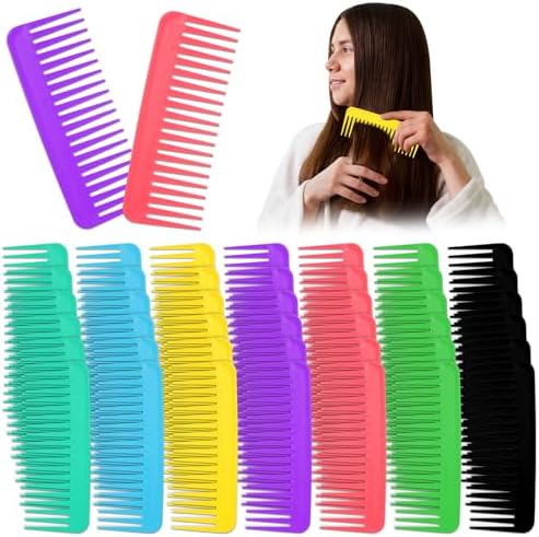 42 Pcs Wide Tooth Comb, Large Hair Detangling Comb, Wide Tooth Comb for Curly, Wet Dry Hair, No Handle Large Detangler Comb Styling Shampoo Comb, 7 Colors by Tobeelec