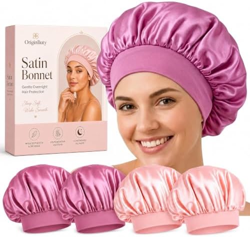 4Pcs Silk Satin Hair Bonnets for Sleeping Women Men Sleep Cap by Originbuty