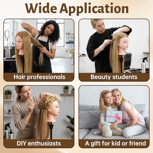 Mannequin Head with 80% Human Hair 26''Cosmetology Styling Training Head - Image 6