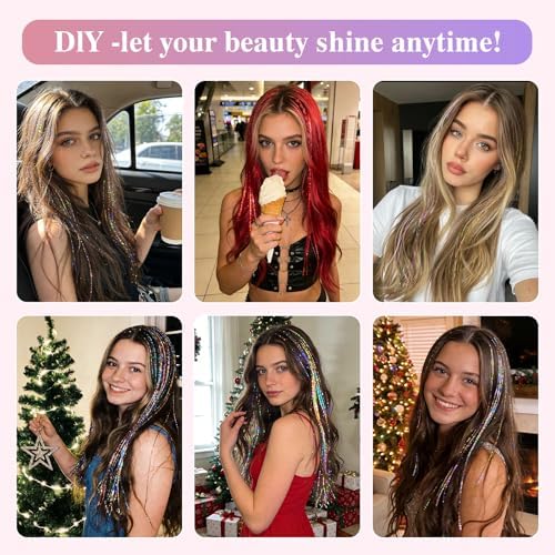 Leuceiy 14 Color 36" Hair Tinsel Kit, 4200 Strands Heat Resistant with Tool - Image 6