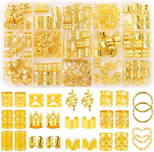 190 Pcs Gold Hair Jewelry for Braids & Dreadlocks - Loc Jewelry with Ring Cuffs, Clips, Charms & Decorations for Men, Women & Girls by Belinreli