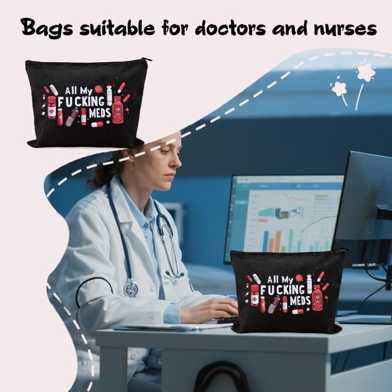 Medicine Storage Organizer Pouch Bag Travel Medication Bag Funny Pharmacist Gifts Physician Assistant Make Up Bags Family Nurse Practitioner Gifts for Women Men Cosmetic and Pill Bags Doctor Pouch - Image 4