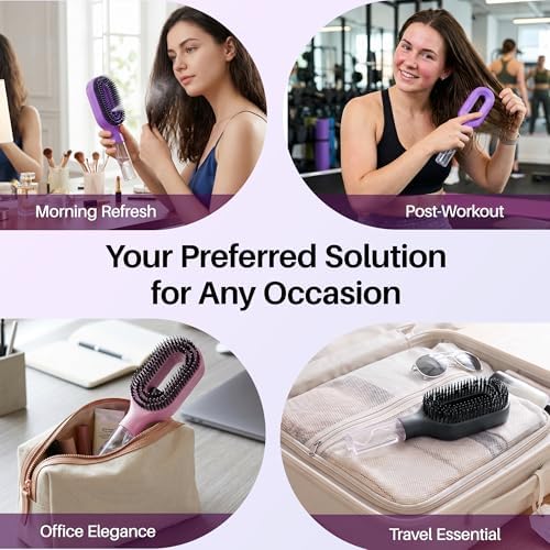 Hair Brush with Built-In Water Spray, Purple - Image 6