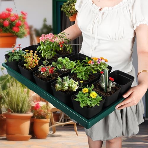 RooTrimmer 1020 Nursery Pots Trays 5 Pack, Plastic Flat Seed Starter Trays, Durable Seedling Potting Tray for Carrying and Holding Planting Pot (Green) - Image 6
