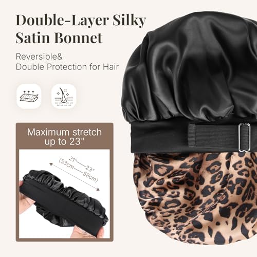 2PCS Silk Hair Bonnet for Sleeping Women - Satin Bonnet for Sleeping Double Layer Adjustable Sleep Cap for Curly Hair - Image 3