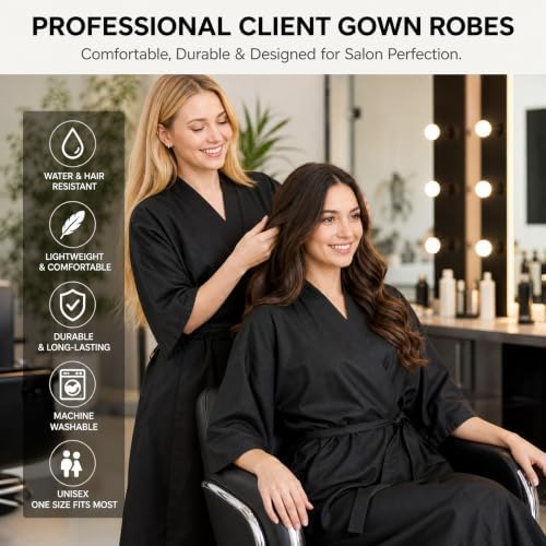 WUWEOT 4 Pack Salon Client Gown Robes Cape, Waterproof Hair Dye Cape, 43 Inch Long Black Soft Kimono Style Barber Smock for Hair Stylist with Adjustable Tie to Hair Cutting, Hair Coloring - Image 4