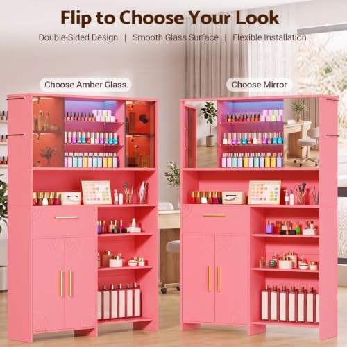 Professional Nail Storage Cabinet with LED Display Shelf (Pink) - Image 7