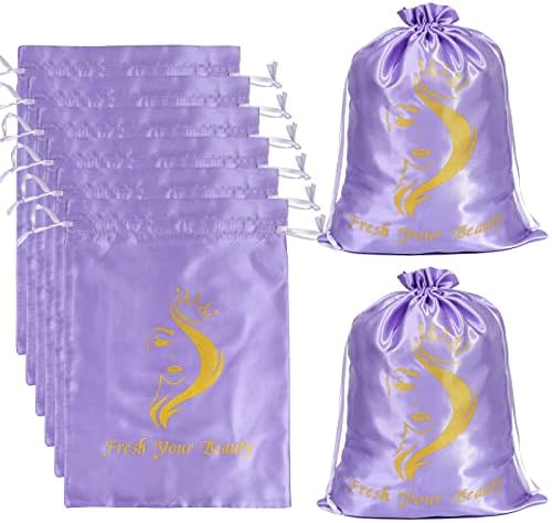 Satin Bags with Drawstring - Soft Pouches for Multiple Pieces, Bundles & Hair Extension Supplies - Home and Salon Use (6PCS Purple) by AIHOPESTO