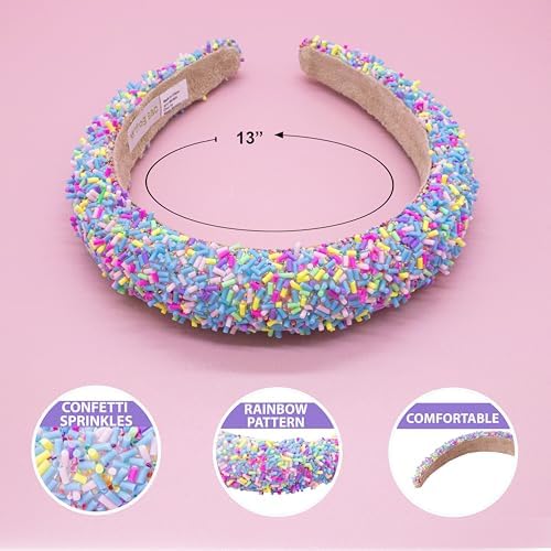 FROG SAC Headband for Girls, Candy Sprinkles Padded Headbands for Kids, Wide Puffy Hair Bands for Toddlers, Little Girl Confetti Hair Accessories, Thick Colorful Aqua Blue Child Hair Band - Image 4