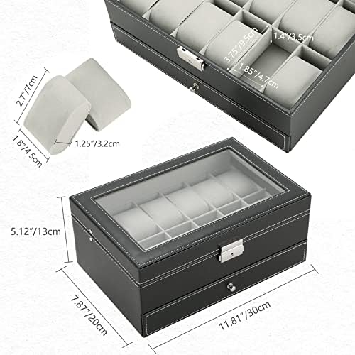 MYFULLY 2-Layer Watch & Jewelry Box with Drawer, PU Leather Display Case - Image 2