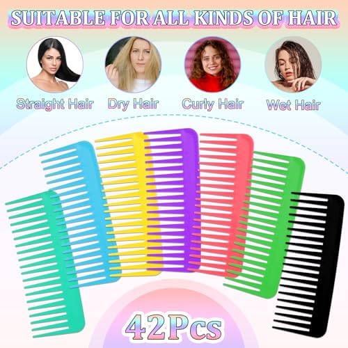 42 Pcs Wide Tooth Comb, Large Hair Detangling Comb, Wide Tooth Comb for Curly, Wet Dry Hair, No Handle Large Detangler Comb Styling Shampoo Comb, 7 Colors - Image 3