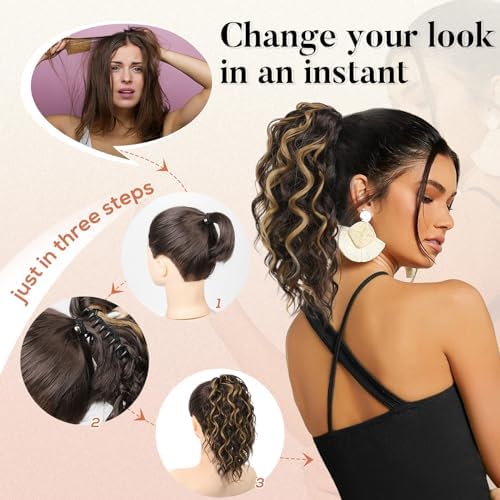 Flufymooz Ponytail Extension, 12" Short Claw Ponytail Extension Wavy Curly Jaw Clip in Pony tails Hair Extension Natural Synthetic Hairpiece for Women (Grey/Silver/White Mixed) - Image 5