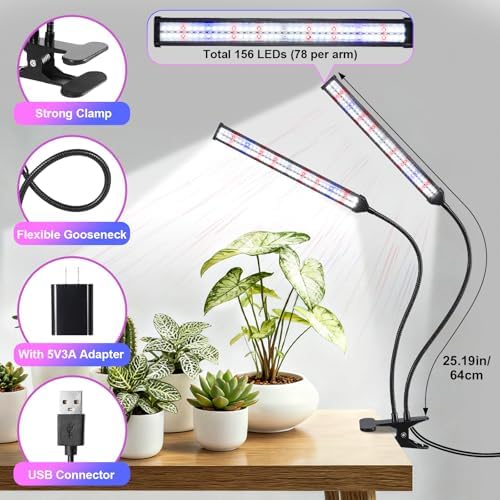 Indoor Clip-on Plant Growth Light, Full Spectrum Grow Light with 156 LEDs, Flexible Gooseneck and 4/8/12H Timer, 3 Spectral Modes, 10 Levels of Dimming, Suitable for Seedlings and Succulent Seeds - Image 5