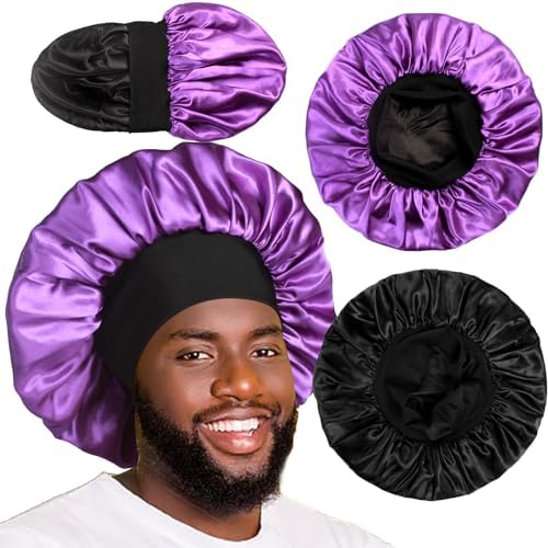 2pcs Bonnets for Men, Double Layer Hair Bonnet Satin Bonnet for Women Curly Hair Braids by Heniho