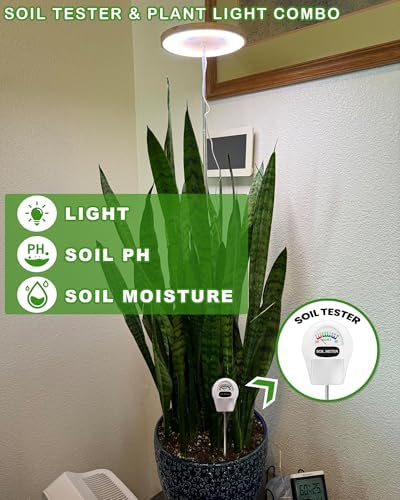 Plant Grow Light, LED Growing Light Full Spectrum for Indoor Plants, Paired with a Soil Tester,Height Adjustable, Automatic Timer, 5V Low Safe Voltage,Idea for Large Plant Light - Image 2