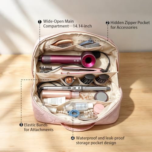 Hair Tools Travel Bag 5-Piece Set with Heat Resistant Mat Insulated Pouch and 2 Cord Straps, Large Fabric Organizer for Hot Brush Curling Iron Flat Iron Hair Dryer, Available in Pink - Image 5