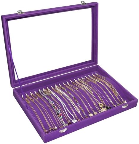 Vicoter 20 Hooks Necklace Organizer,Velvet Necklace Holder Tray with Lid by Vicoter