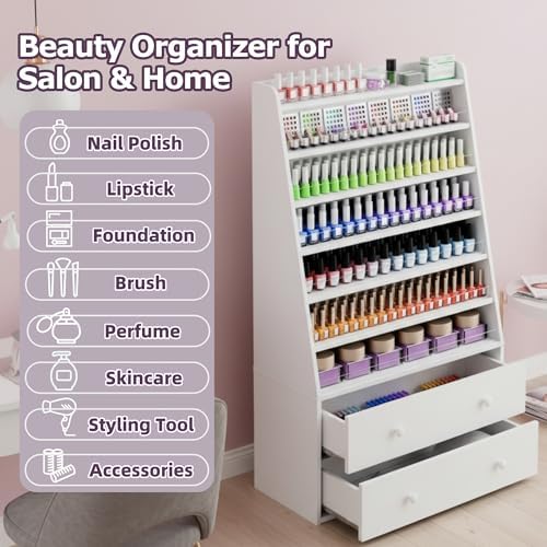 Nail Polish Rack with 2 Drawers, Holds 700+ Bottles (White) - Image 5