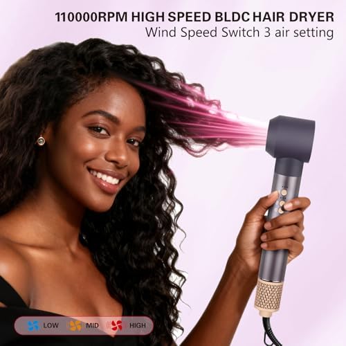 7 in 1 Hot Air Styler 110,000 RPM High Speed Blow Dryer for Women Fast Drying Curling, Volumizing & Straightening Includes Travel Case - Image 6