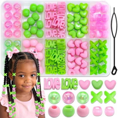 NAISKA 96PCS Green Pink Hair Beads Cute Beads for Hair Round Braids Beads by NAISKA