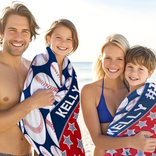Personalized Beach Towel With Name, Custom Beach Towel with Text, Customized Microfiber Pool Towel, Quick Dry & Absorbent Swim Towel for Adult,Anniversary, Birthday, Summer Holiday,Vacation,Baseball - Image 4