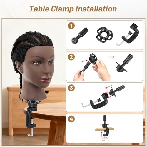 Mannequin Head 100% Human Hair, 18" Manikin Head with Real Human Hair Cosmetology Doll Head for Hairdresser Practice Braiding Hair Styling with Table Clamp Stand, Hair Style Kits - Image 7