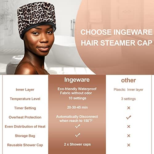 Heat Cap for Deep Conditioning, Ingeware Thermal Cap for Hair Steamer Cap for Natural Hair Portable Electric Heat Hair Spa Cap for Home Use Pattern (Leopard Print) - Image 6