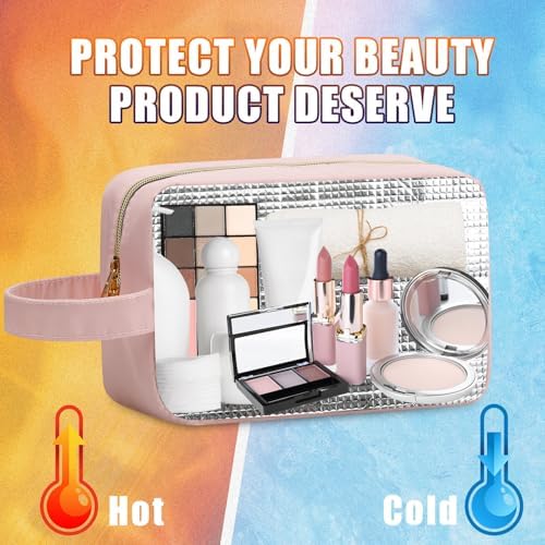 Insulated Makeup Bag for Car Women Cosmetics Bag, Medium, Portable, Pink - Image 4
