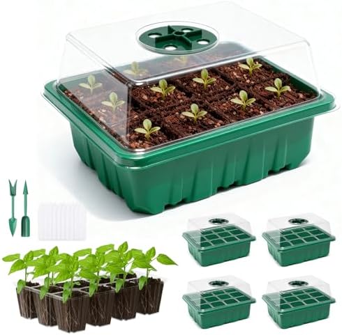 Seed Starter Kit With Humidity Dome, 5 Packs 60-Cell Trays, PlantaPulse by PlantaPulse