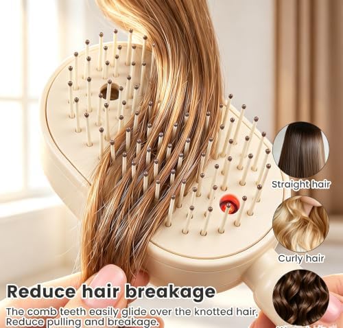 New 5‑in‑1 Electric Mist Air Cushion Massage Hair Brush, Self‑Cleaning Anti‑Tangle Hair Care Comb, Shine Boost for Dry & Frizzy Hair, Ideal for Ladies (Purple) - Image 7
