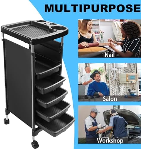 Salon Trolley Cart with Wheels & 5 Drawers, Salon Rolling Stations for Hair Stylist,Hairstylist for Beauty Tattoo Hairdressing Beauty Equipment, Black (T28-5DRAWER) - Image 2