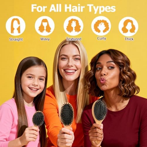 Boar Bristle Hair Brush Gift Set for Women & Men, 100% Natural Bristle - Image 2