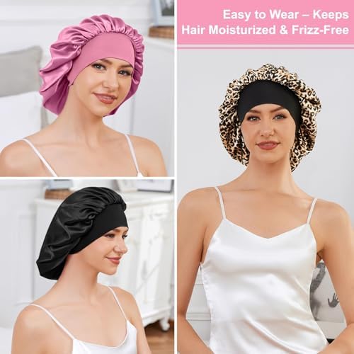 ZHENSILK 3PCS Silk Sleep Bonnet for Women, Large Satin Hair Caps with Elastic Band for Curly Hair and Frizz Control - Image 6