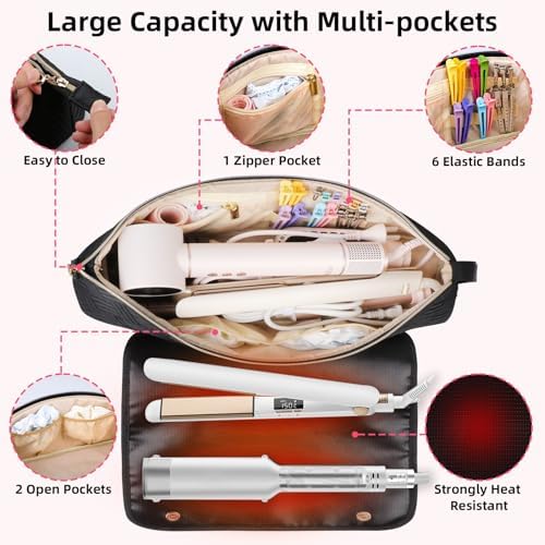 Veirdro Hair Tools Travel Bag with Heat Resistant Mat, Portable Hair Tool Organizer Travel Carrying Case for Straightener, Flat Iron, Curling Iron, Hair Dryer& Hair Styling Accessories Women (Black) - Image 3