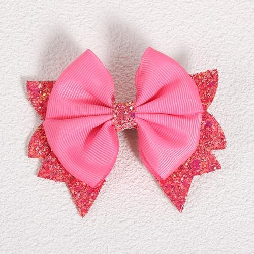 3.5 in Glittery Hot Pink Hair Bows Barrettes, Boutique Ribbon Bow-knot Hair Clips Aligator Hair Pins Sparkly Sequins Accessories for Teens Toddler Girls Kids Womens Set of 2 - Image 6