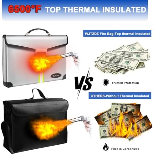 6500°F Large Capacity Upgraded Fireproof Money Bag with Lock,10 Layers of Heat Insulated Materials with Waterproof Zipper/Reflective Strip with Handle for Cash/Important Documents - Image 5